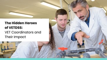 VET coordinator mentoring secondary students in a vocational training workshop, highlighting the impact of VETDSS programs.