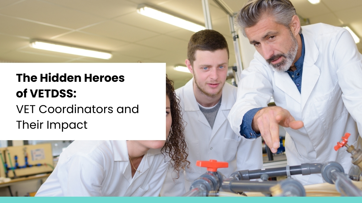 VET coordinator mentoring secondary students in a vocational training workshop, highlighting the impact of VETDSS programs.